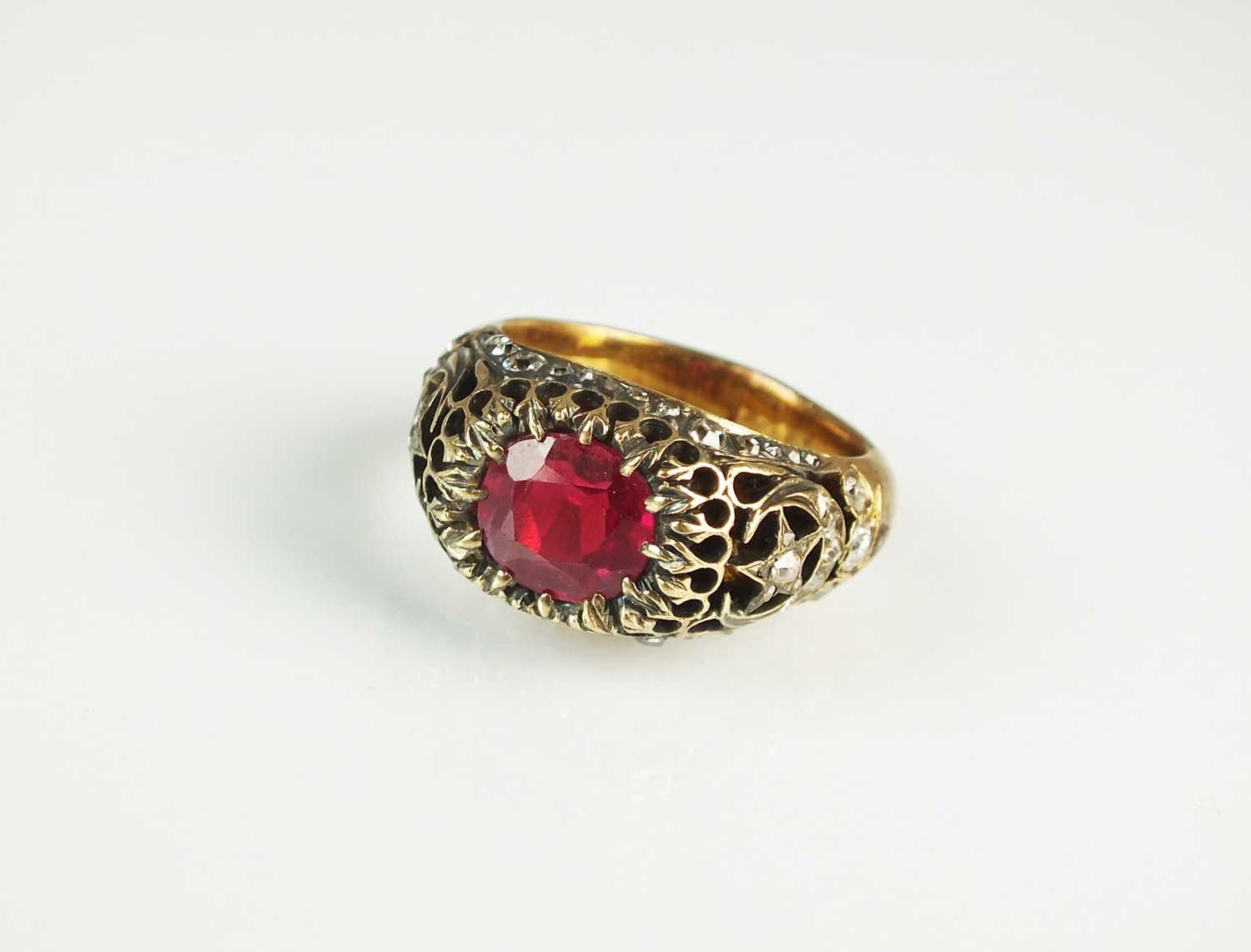 Lot 75 - An Ottoman synthetic ruby and diamond ring