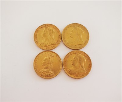 Lot 185 - Four Victoria Jubilee and Old head sovereigns