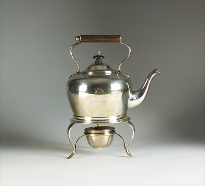 Lot 14 - A silver kettle on stand with burner