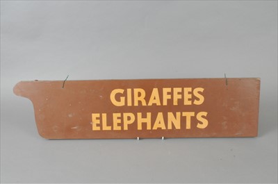 Lot 624 - A 20th century hand painted double sided zoo sign 'Giraffes and Elephants'