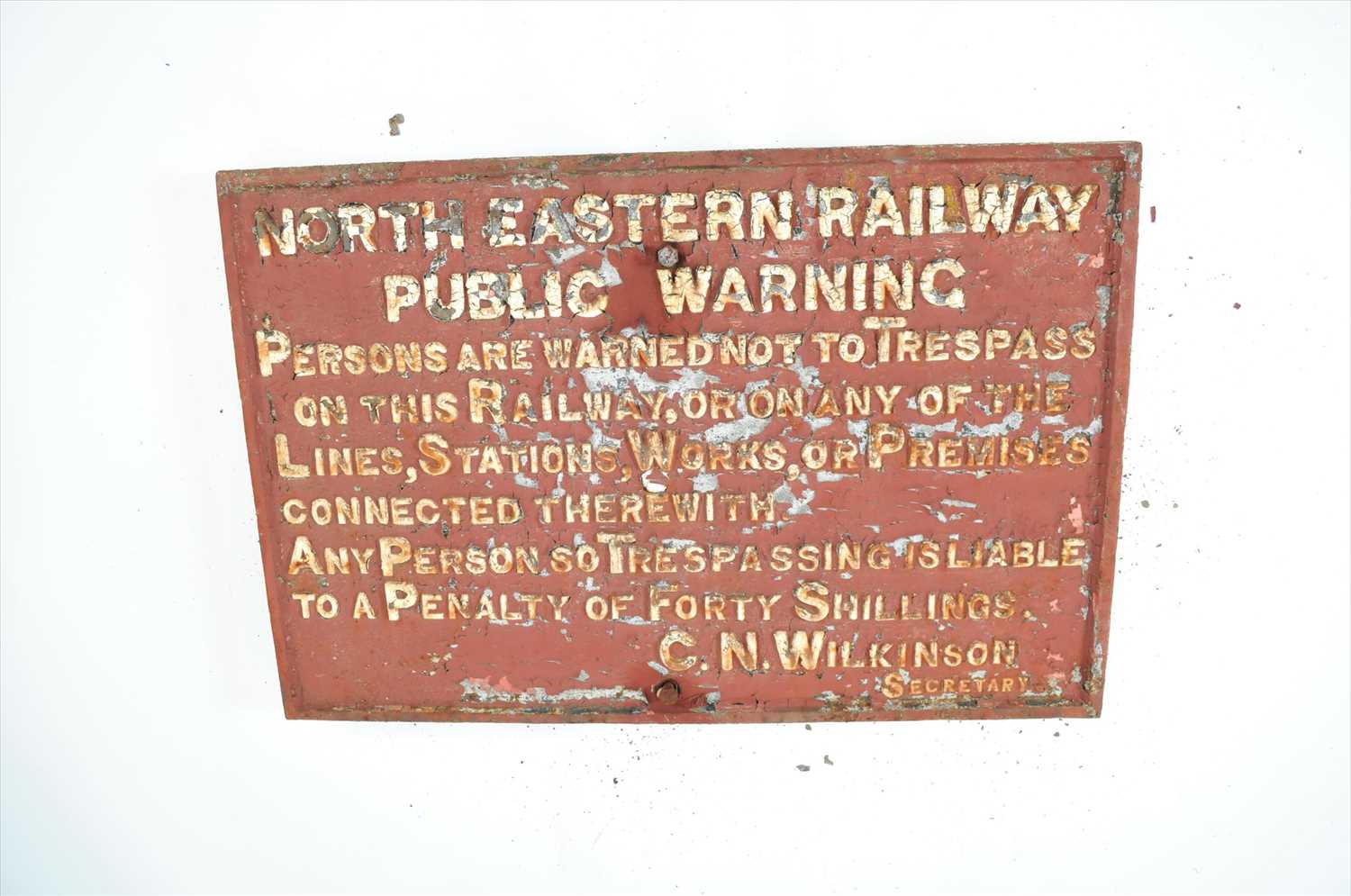 Lot 626 - A large original North Eastern Railway cast iron warning sign