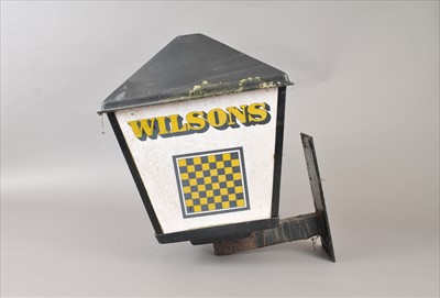 Lot 273 - A weathered 20th century outdoor porch / beer garden lamp advertising Wilson's Brewery