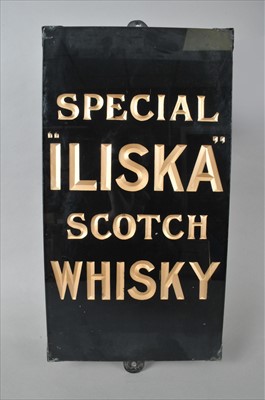 Lot 638 - An original slate-backed glass advertising sign for 'Special "Iliska" Scotch Whisky'