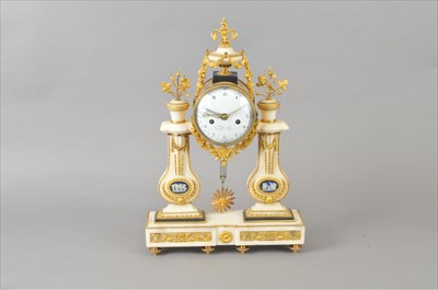 Lot 690 - A 19th century white marble and ormolu cased portico type mantle clock by Vauchez, Paris
