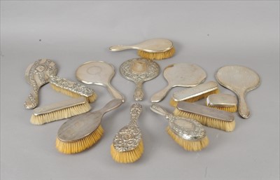 Lot 356 - A collection of silver backed dressing table wares
