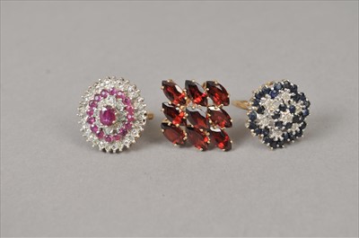 Lot 403 - Three 9ct gold stone set rings