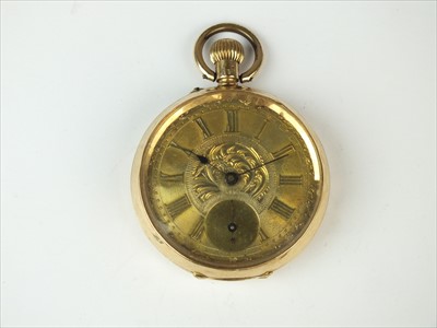 Lot 411 - A yellow metal open face pocket watch