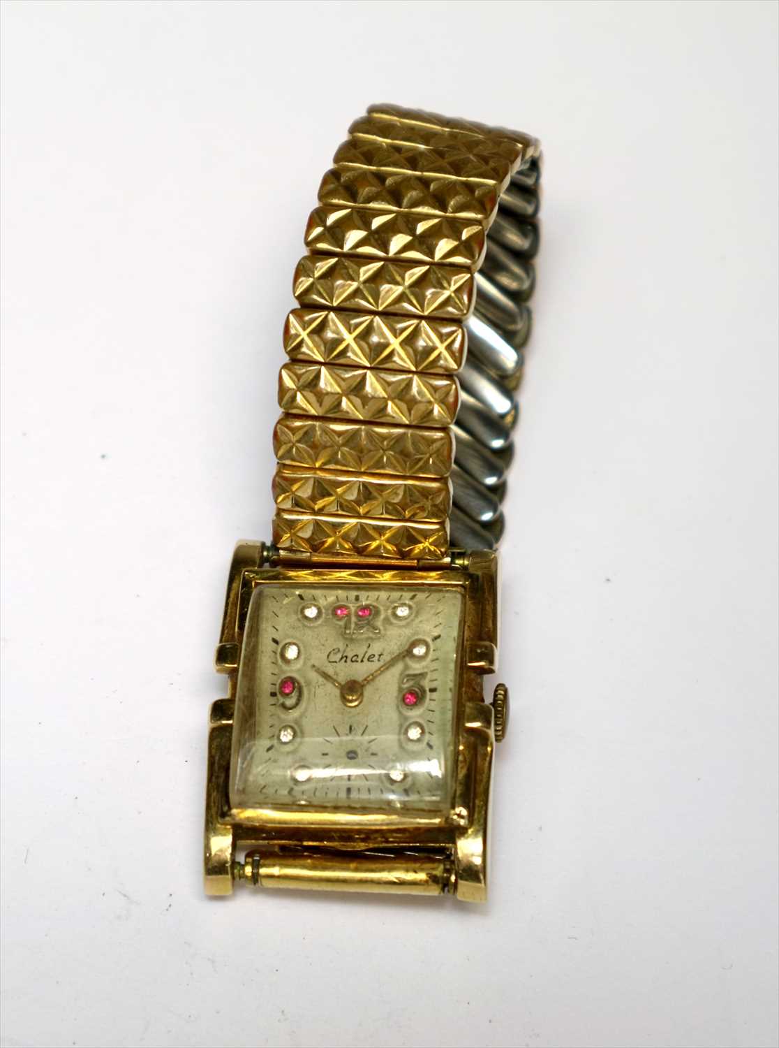 Lot 416 - A Chalet Art Deco Wristwatch with Gem-Set Dial Stamped '14K'