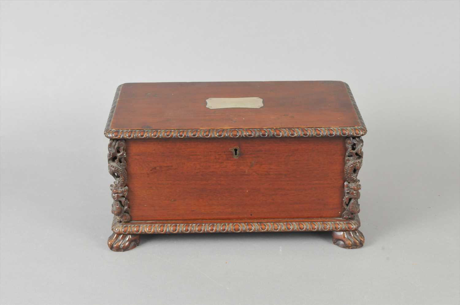 Lot 670 - A 19th century Chinese hardwood stationary box, likely for the European market