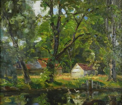 Lot 767 - William Drummond Young (1855-1924), The Mill Pond, oil