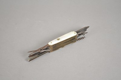 Lot 279 - A 19th century mother-of-pearl framed pocket knife, with twenty blades / tools