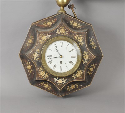 Lot 489 - A 19th century French toleware wall clock