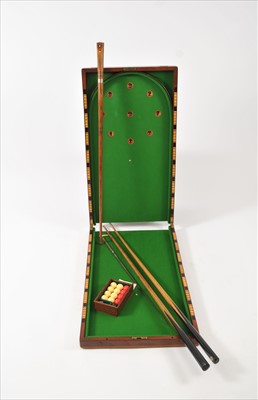 Lot 608 - A small games collection to include a billiard cue relating to Major Jack Mytton Esq