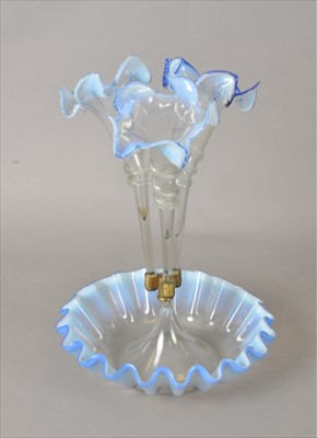 Lot 190 - An early 20th century blue tinted glass epergne