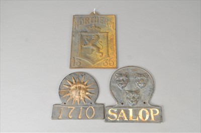 Lot 407 - Three 19th style century cast iron fire insurance marks