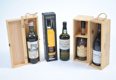 Lot 310 - Wine and Whisky, five later cased bottles