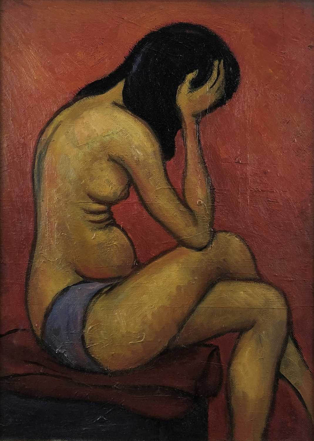 Lot 59 - Helen Steinthal (Welsh School, 1911-1991), Nude Study of a Lady with Black Hair and Abstract