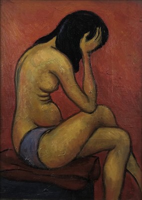 Lot 59 - Helen Steinthal (Welsh School, 1911-1991), Nude Study of a Lady with Black Hair and Abstract