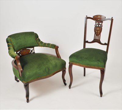 Lot 601 - An Edwardian inlaid mahogany salon suite