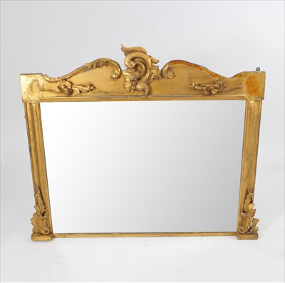 Lot 571 - A large 19th century gilt plaster framed over-mantle mirror