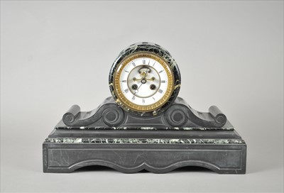 Lot 597 - A large Victorian black slate and green marble cased mantle clock