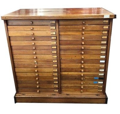 Lot 387 - A large early 20th century mahogany and teak collector's specimen (lepidopterology) cabinet