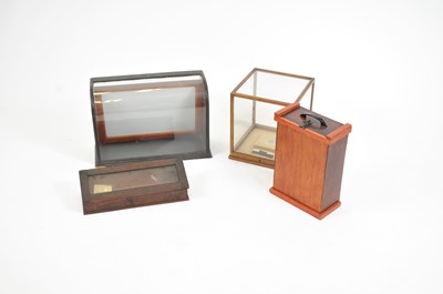 Lot 395 - An early 20th century glazed domed desk-top display case, a display box etc