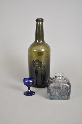 Lot 188 - 18th century sealed wine bottle, Bristol blue eyebath and a glass inkwell