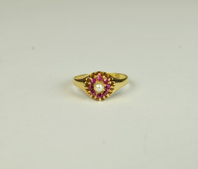 Lot 61 - A 15ct gold pearl and ruby ring