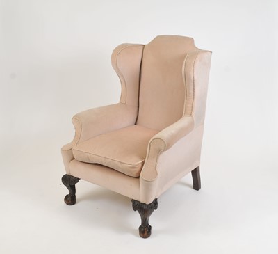 Lot 362 - A large and heavy Queen Ann style upholstered wing-back arm chair