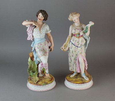 Lot 362 - A pair of French bisque models of musicians, 19th century