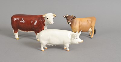 Lot 254 - Beswick Jersey Cow, Hereford Cow and pig