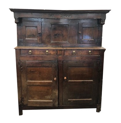 Lot 367 - An early 18th century oak court cupboard dated...