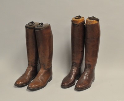 Lot 484 - Two pairs of vintage brown leather boots, with...