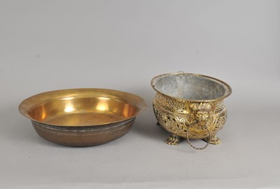 Lot 265 - A 19th century pierced brass planter and a heavy brass bowl
