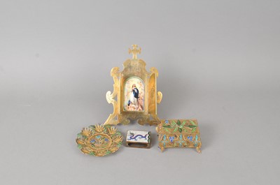 Lot 260 - A 19th century continental painted porcelain panel and other object d'art