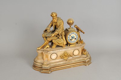 Lot 487 - A large 19th century French gilt spelter and alabaster mantle clock