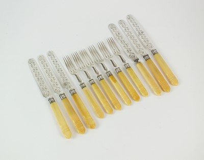 Lot 97 - A set of Victorian ivory handled silver fruit knives and forks