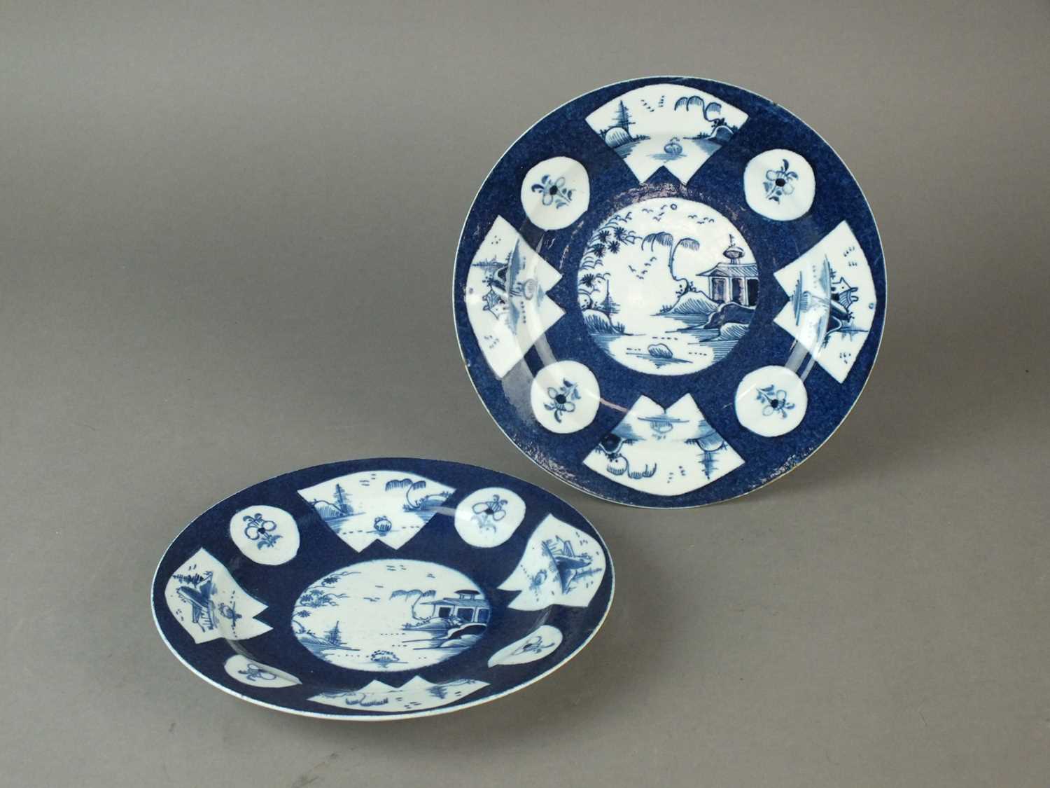Lot 273 - A pair of Bow powder blue landscape plates