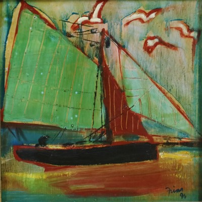 Lot 33 - Paul Martinez-Frias (Welsh School, b.1929 Contemporary), Yacht with Green Sails