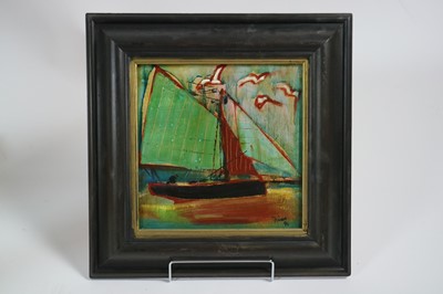 Lot 33 - Paul Martinez-Frias (Welsh School, b.1929 Contemporary), Yacht with Green Sails