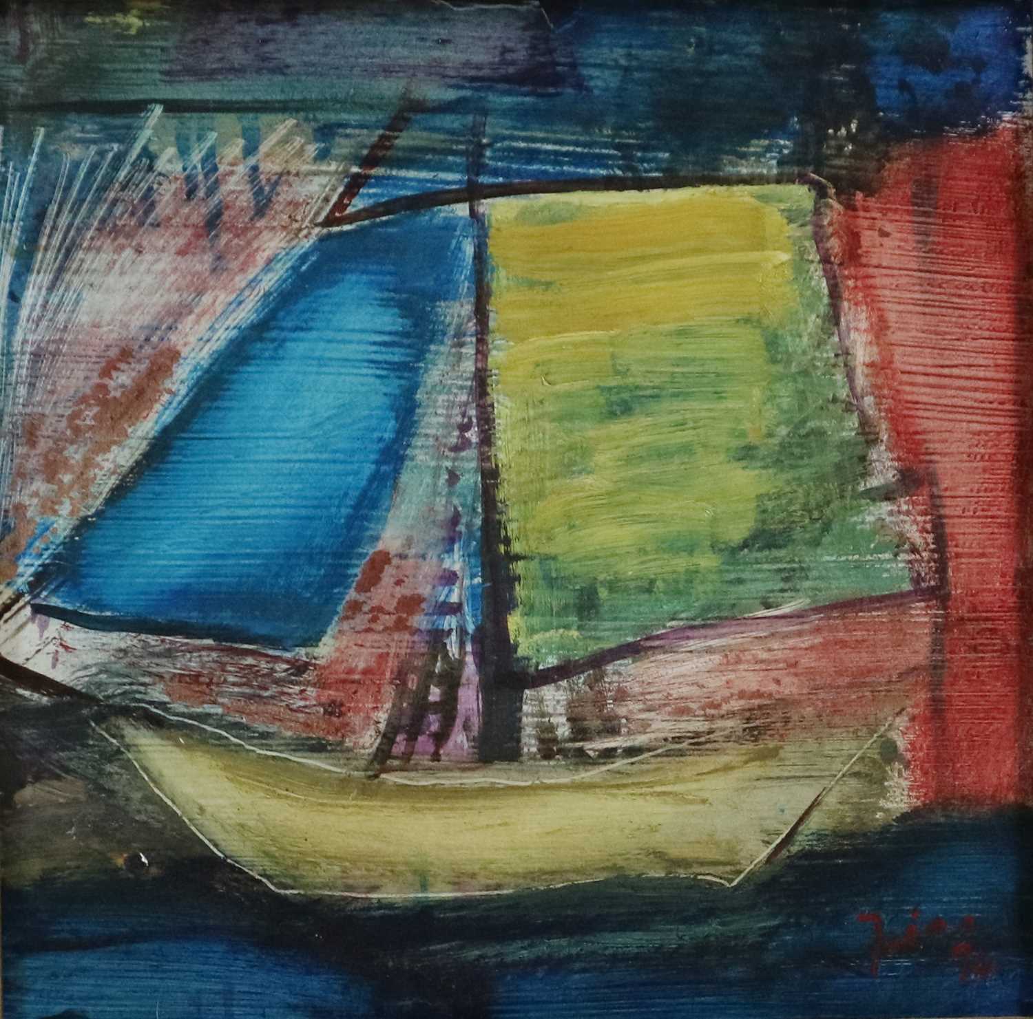 Lot 123 - Paul Martinez-Frias (Welsh School Contemporary, b.1929), Yacht with Yellow Sails