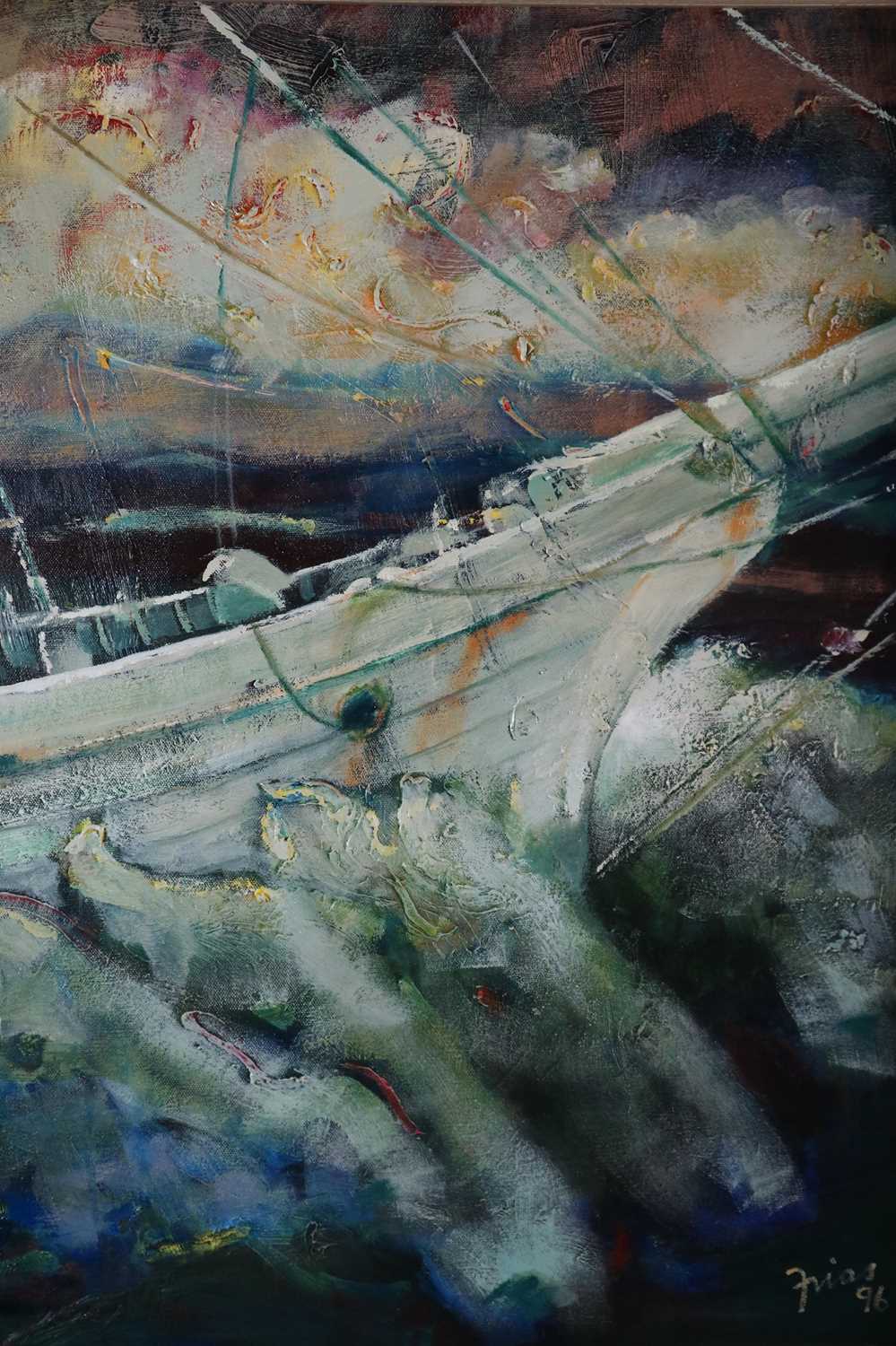 Lot 71 - Paul Martinez-Frias (Welsh School b.1929), White Yacht Cresting a Wave