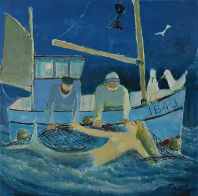 Lot 107 - Paul Martinez-Frias (Welsh School Contemporary, b.1929), Mermaid Caught in a Net