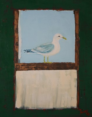 Lot 145 - Paul Martinez-Frias (Welsh School, b.1929), Seagull on a Window Ledge