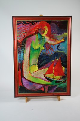 Lot 15 - Paul Martinez-Frias (Welsh School b.1929), Mermaid Holding a Ship