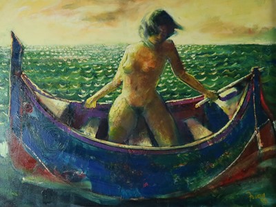 Lot 116 - Paul Martinez-Frias (Welsh School, b.1929), Lady in a Rowing Boat