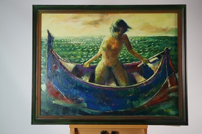 Lot 116 - Paul Martinez-Frias (Welsh School, b.1929), Lady in a Rowing Boat