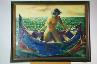 Lot 116 - Paul Martinez-Frias (Welsh School, b.1929), Lady in a Rowing Boat