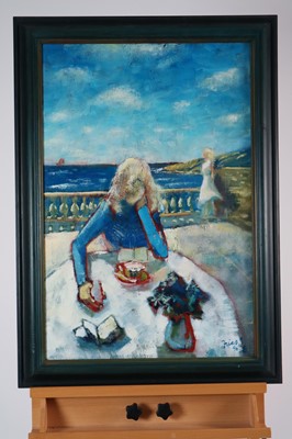 Lot 142 - Paul Martinez-Frias (Welsh School, b,1929), Lady Reading by the Sea
